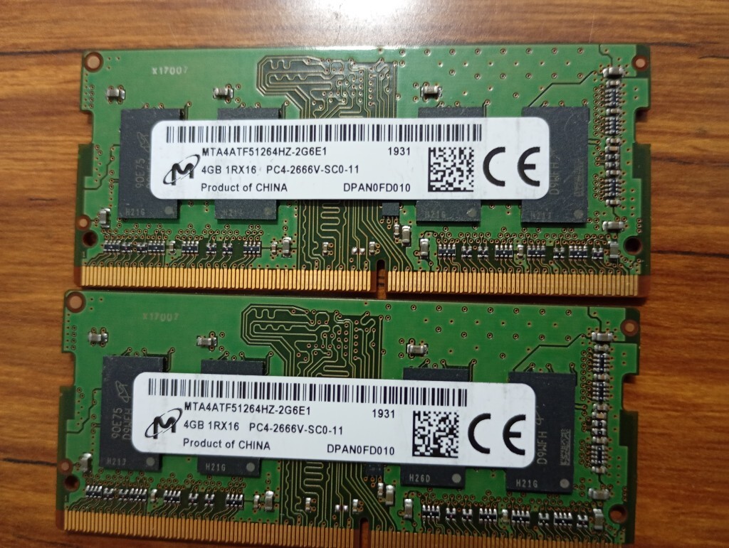 管42020／ Micron 【DDR4-2666】 合計8GB（4GB×2枚)　揃いペア 1931　送料無料