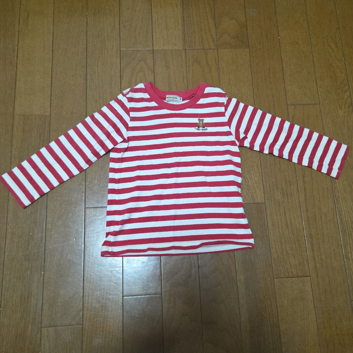 古着即決あり！ ミキハウス ボーダーロングTシャツ　 MIKIHOUSE 100cm 赤と白のボーダー