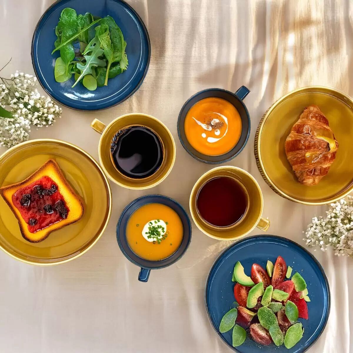 送料無料　スープマグ & プレート 8個セット　電子レンジ　食洗器使用可能　サラダ　フルーツボウル　カレー　パスタ　マグカップ