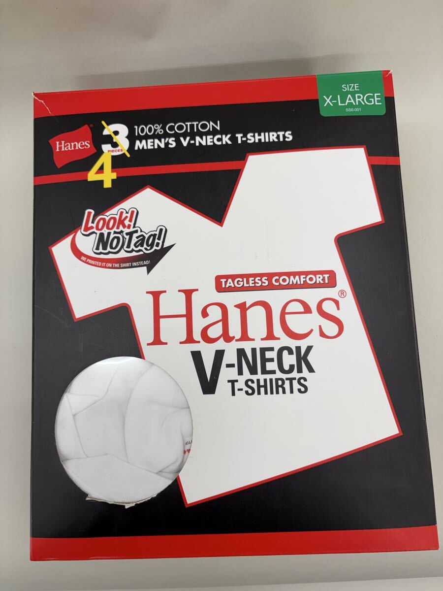 訳あり　展示品Hanes ヘインズ　メンズ　インナー Vネック Tシャツ 4枚組 XLサイズ半そで 半袖 tシャツ 無地 インナー 下着　白　ホワイト
