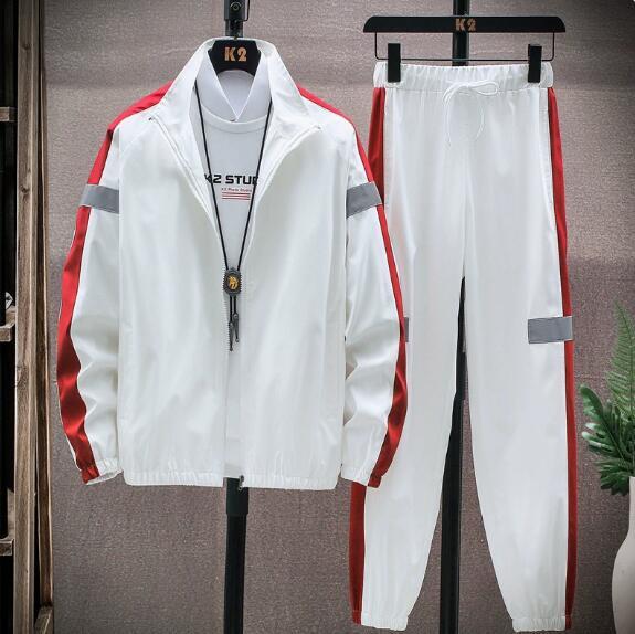 新入荷ジャージ 上下 メンズ セットアップ ジップアップ ジャケット ロングパンツ 上下セット トレーニングウェア/白4XL