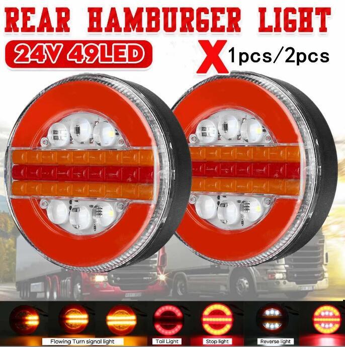 高品質テールランプ トラック トレーラー LED 12V 24V LEDシーケンシャル ウィンカー クリアランスランプ 丸型 2個入り