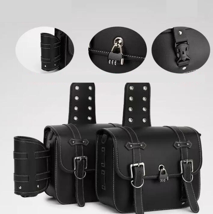 新入荷サイドバッグ 左右2個セット バイク用シートバッグ PU 南京錠付き 防水 鍵 ケース 小物入れ ツーリング 33*25*13cm 黒