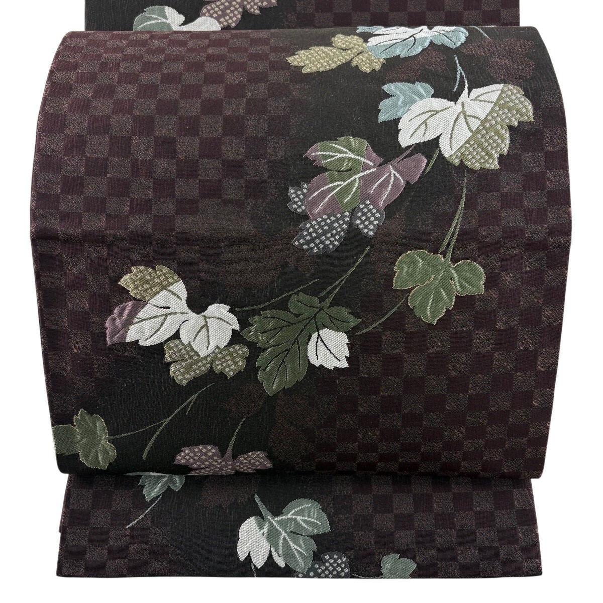 袋帯 秀品 箔 茶紫 六通 正絹 【中古】