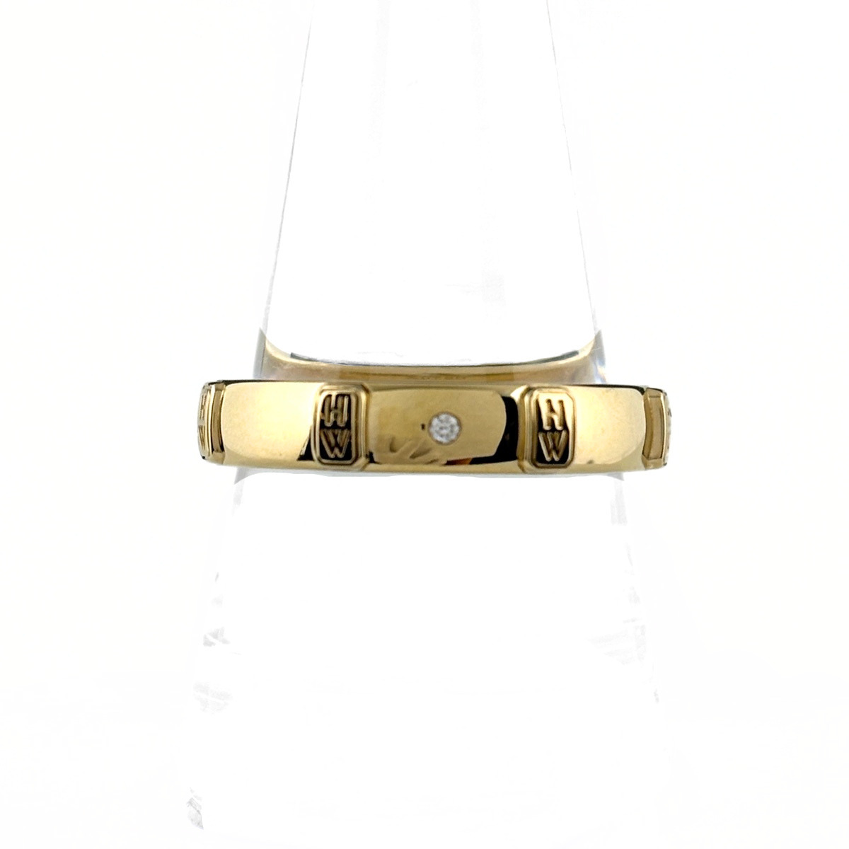 ハリーウィンストン HARRY WINSTON HWロゴ・バンドリング YG イエローゴールド 指輪 メレダイヤ 21号 750 ダイヤモンド メンズ 【中古】