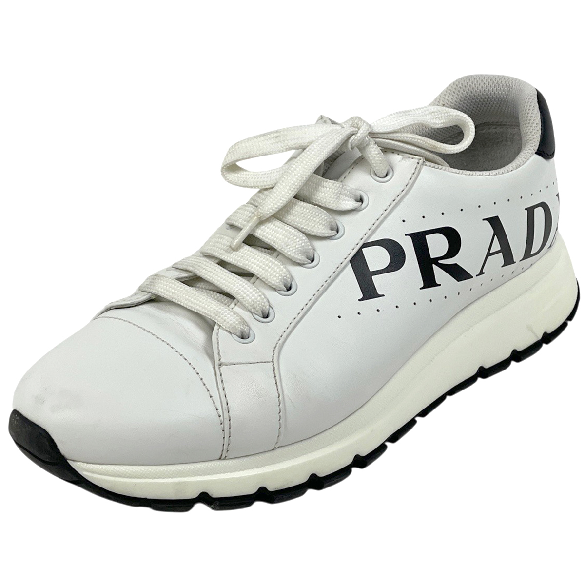 プラダ PRADA ロゴ スニーカー 靴 スニーカー レザー ホワイト メンズ 【中古】