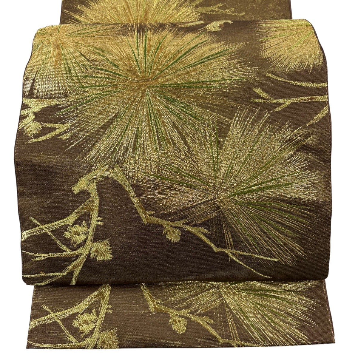 【美品】 袋帯 秀品 川島織物 落款 松 金糸 箔 焦茶色 六通 正絹 【中古】