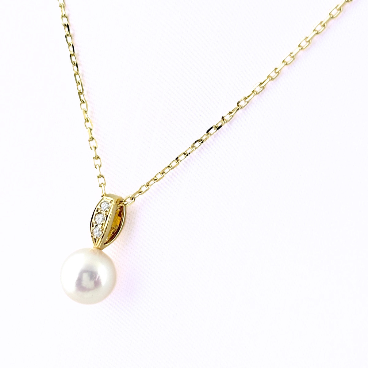 ミキモト MIKIMOTO パール ネックレス YG イエローゴールド ペンダント メレダイヤ 真珠 ネックレス K18 パール レディース 【中古】