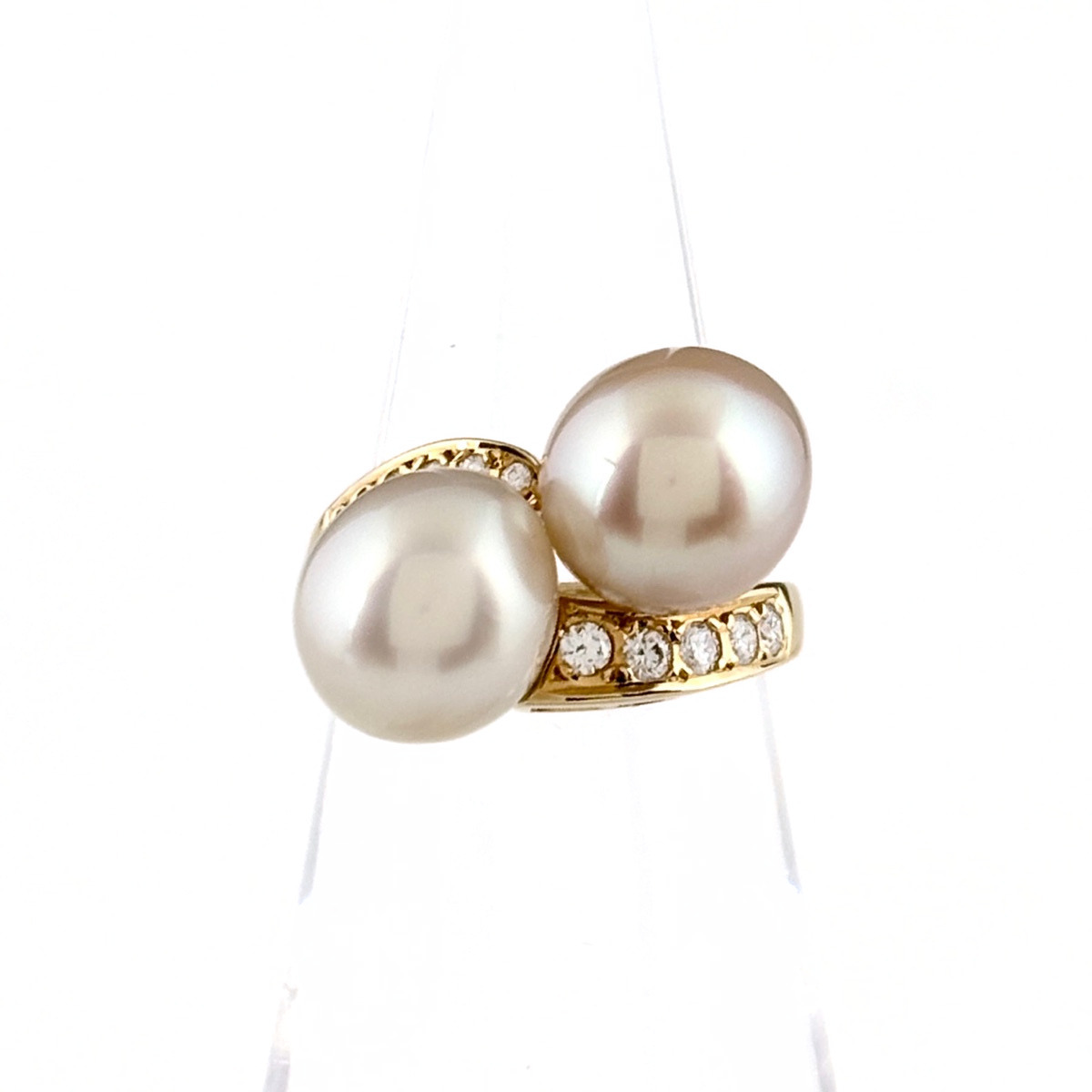 ミキモト MIKIMOTO パール リング YG イエローゴールド 指輪 メレダイヤ 真珠 リング 8号 K18 パール ダイヤモンド レディース 【中古】