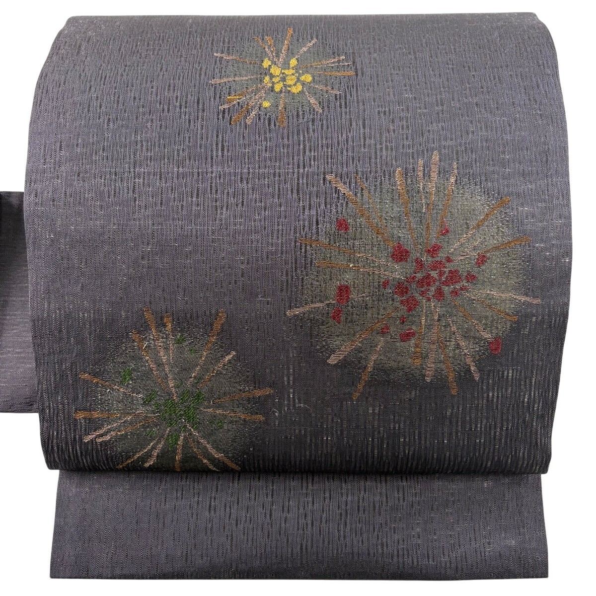 【美品】 名古屋帯 秀品 夏帯 幾何学 金糸 金彩 灰色 正絹 【中古】