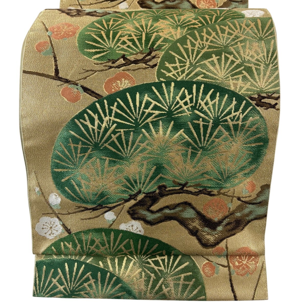 【美品】 袋帯 名品 川島織物 落款 松 梅 金糸 箔 金色 六通 正絹 【中古】