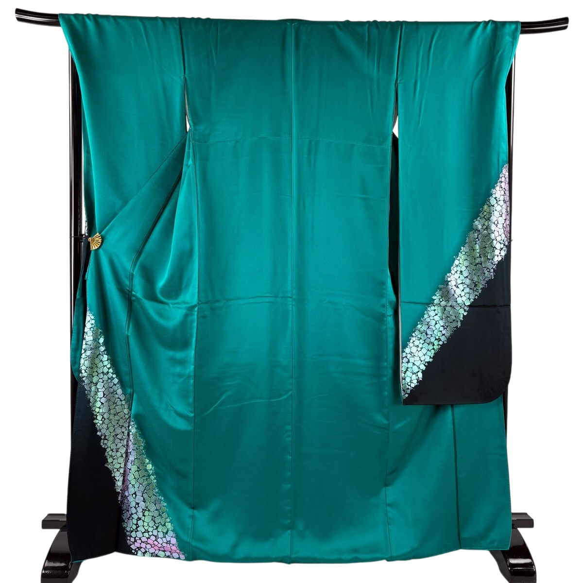 【美品】 振袖 身丈169cm 裄丈70cm L 袷 石畳 彩 染めわけ 緑 正絹 秀品 【中古】