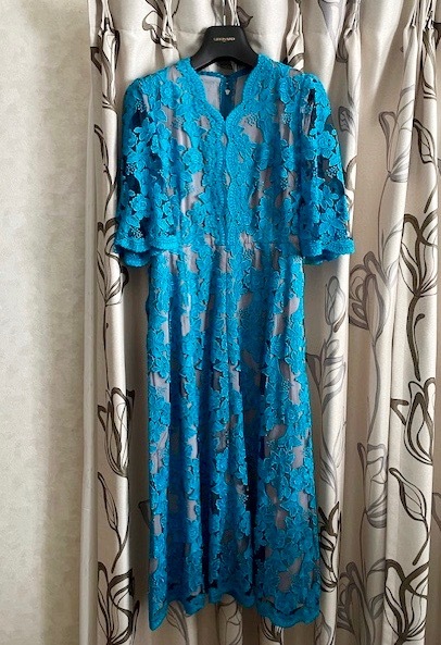ワンピース★総レース ロングドレス ターコイズ・ブルー系 Sz.M〜L相当