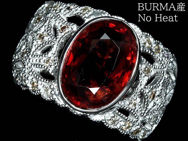 VVL18407SS【1円～】新品【RK宝石】《Spinel》ビルマ産 極上非加熱レッドスピネル 特大3.56ct 極上ブラウンダイヤ K18WG 超高級リング
