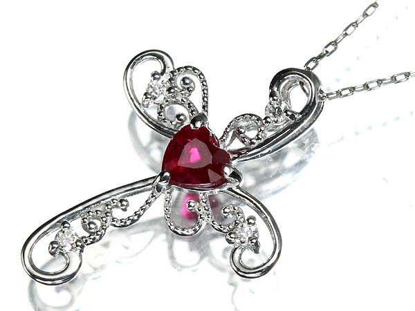 VL18132SS【1円～】新品【RK宝石】≪Ruby≫ ハートシェイプ 極上ルビー 極上ダイヤモンド Pt900 Pt850 高級ネックレス ダイヤ クロス