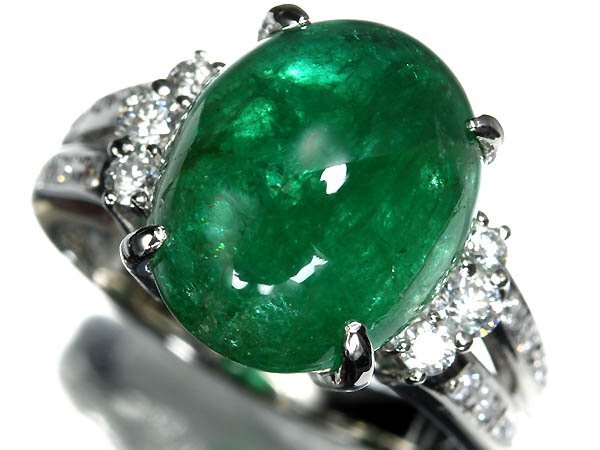 IOL18559SS【1円～】新品【RK宝石】≪Emerald≫ 特大カボション!! 天然エメラルド 8.95ct 極上ダイヤモンド Pt900 超高級リング ダイヤ