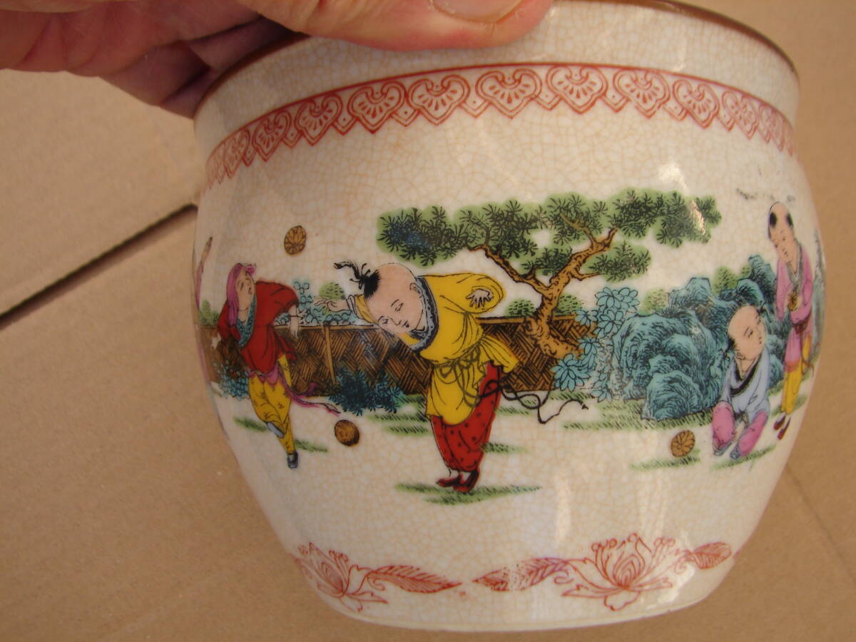 中国古美術 清時代 粉彩 鉢 唐物 茶道具 陶磁器 骨董 在銘 古玩 時代物 中国美術 古美術 口径130cm　高さ100cm 