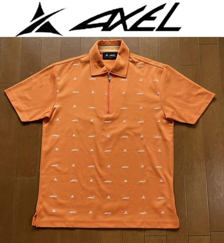 ★AXEL GOLF アクセルゴルフ★さらっと着心地！ロゴマークのオレンジカラーメンズ半袖ジップシャツ/Ｍ