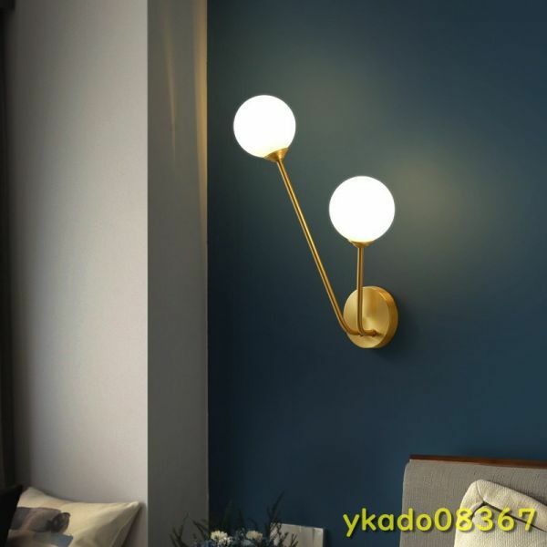 OL125：北欧　LED　ウォールランプ　ベッドルーム　ベッドサイド　メタルゴールデンライト　真鍮　2ヘッド　廊下　ブラケット　照明