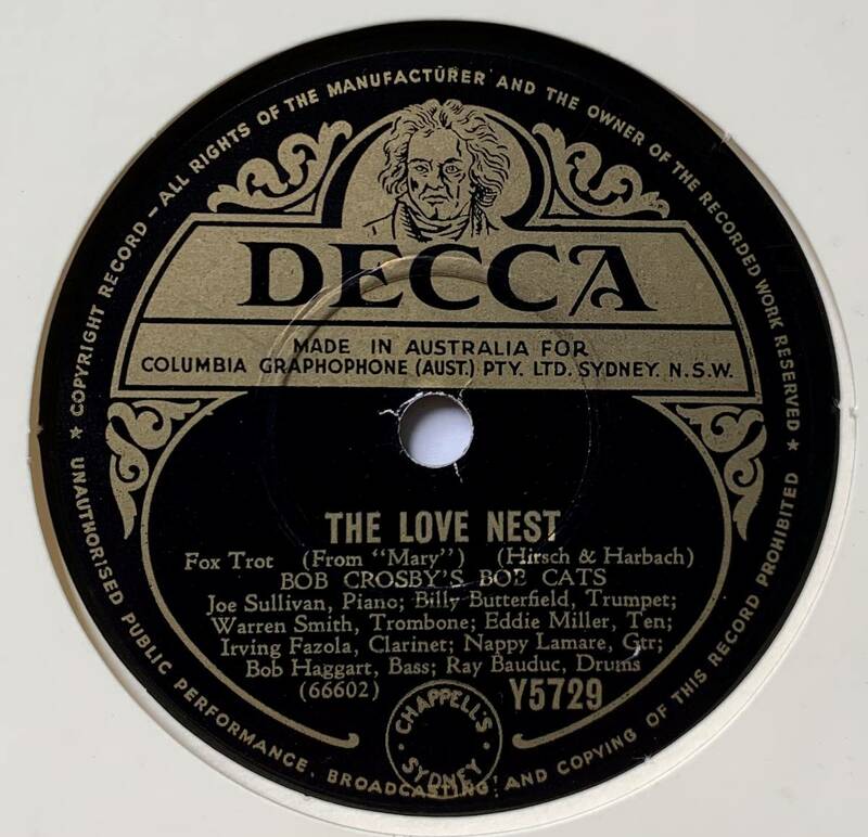 BOB CROSBY’S BOB CATS / TILL WE MEET AGAIN/THE LOVE NEST (DECCA Y5729) SP盤　78RPM 　JAZZ 《豪》