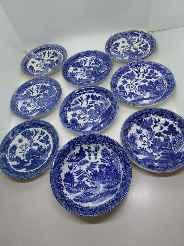 【送料無料】深皿1枚　小皿8枚　BLUE WILLOW ブルーウイロー　(K678)