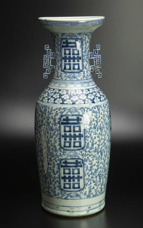 清 青花双耳大瓶 中国 古美術