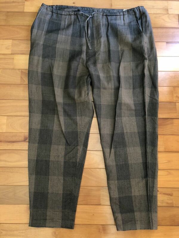 COMOLI WOOL RAMIE CHECK TAPERED PANTS