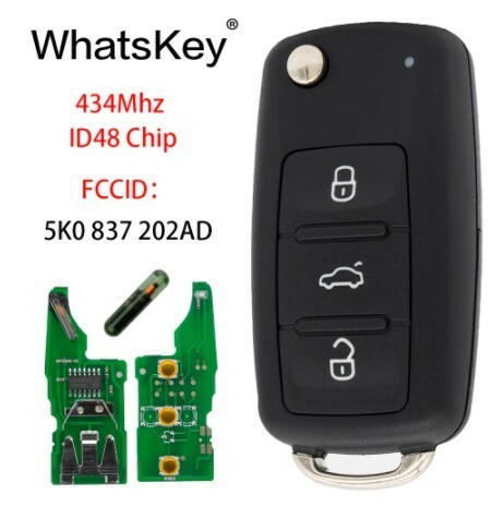 R1622：3ボタンリモート 434Mhz ID48 チップカーキーフォルクスワーゲン VW キャディー ビートルジェッタ Eos ゴルフポロヘラ5K0837202AD