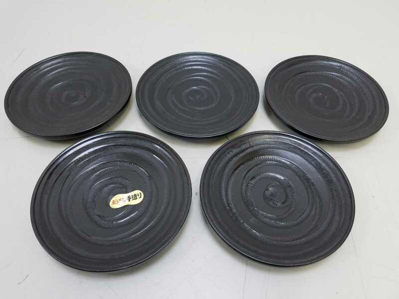 【未使用】 木製 漆塗 銘々皿 直径13.8cm 本漆 5枚セット 茶托 手作り 天然木 茶器 菓子皿 コースター