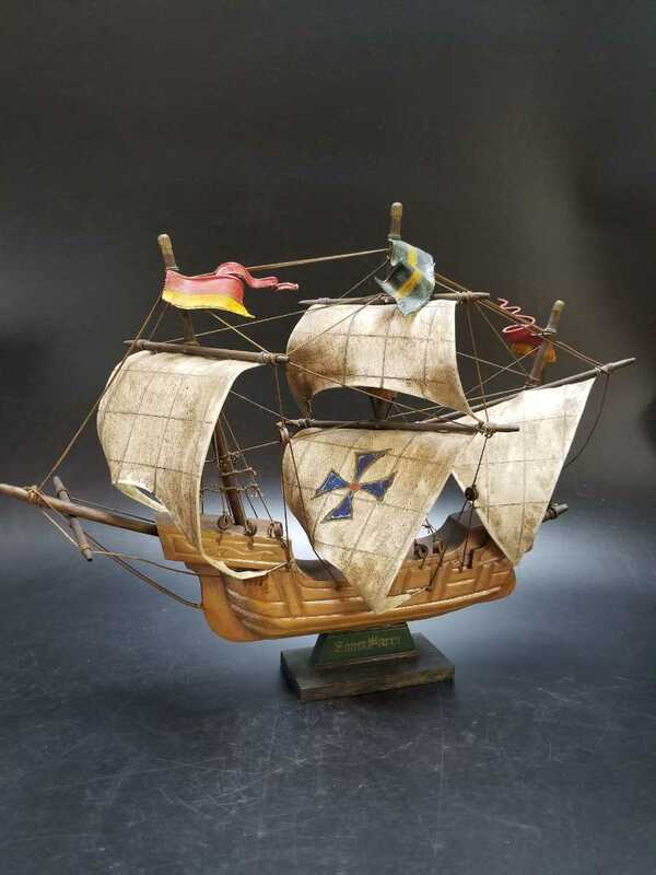 帆船 サンタマリア号 置物 幅44cm コロンブス ナオ船 キャラック船 ディスプレイ レトロ木製 帆船模型 模型 ヴィンテージ
