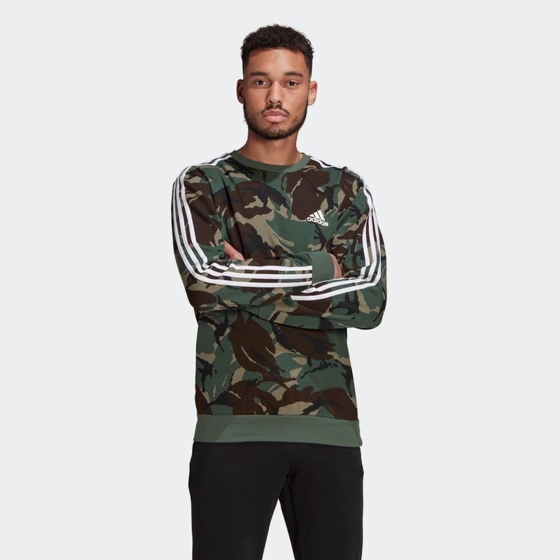 adidas エッセンシャルズ カモフラージュ クルースウェット size: S 起毛 Essentials Camouflage Crew Sweatshirt　カモフラ 迷彩