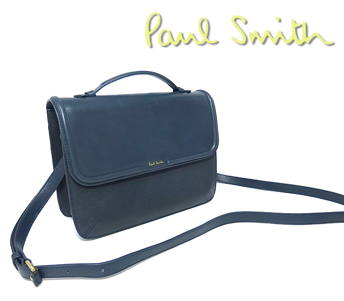 【送料無料】 ポールスミス 2WAY ハンドバッグ 斜めがけショルダーバッグ 鞄 カバン レザー 革 ネイビー ブルー 紺 使いやすい デイリー