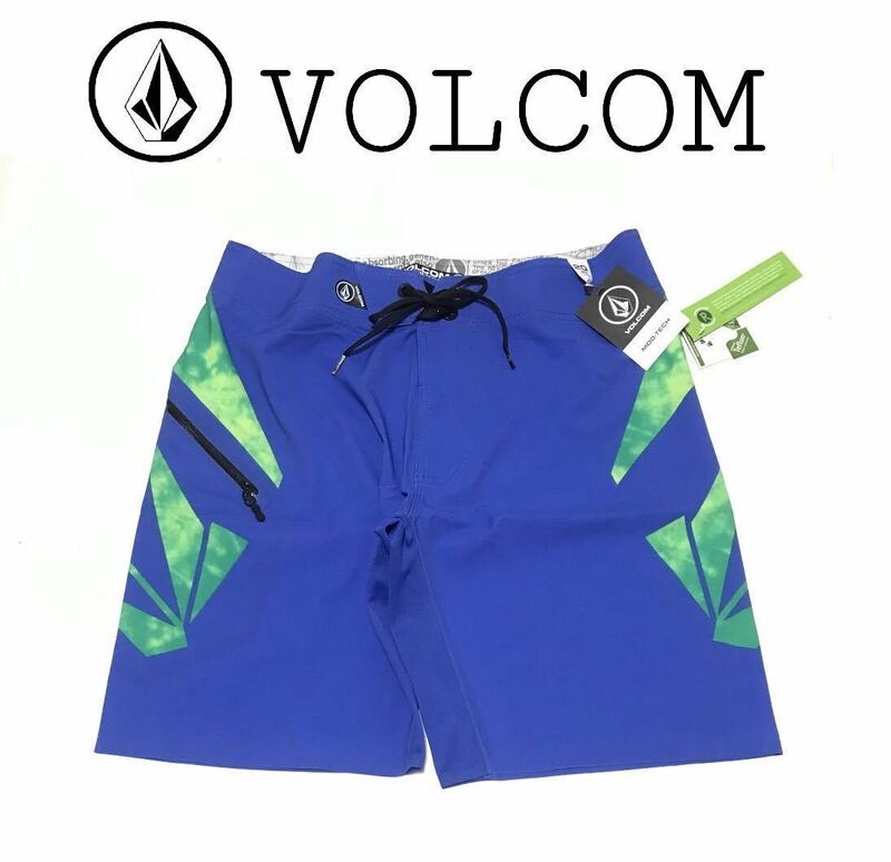 新品◆VOLCOM/ボルコム◆ MOD-TECH 4WAY STRETCH サーフパンツ 正規品　定価￥9800-＋税　W32 ,ハーフパンツ ブルー　左右ボルコムマーク