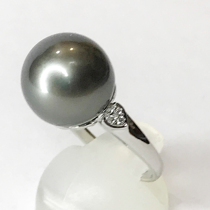 Pt900 黒真珠 13ｍｍ珠 ダイヤ 0.04ct リング 指輪 Ring qoj.Y5P06