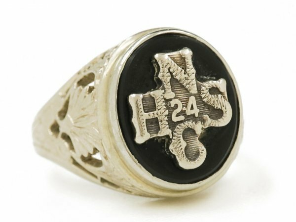 1924年 BALFOUR アンティーク 14K ホワイト ゴールド アールヌーボー シグネット カレッジリング オニキス ビンテージ 14金 無垢 指輪