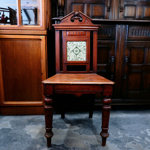 英国 アンティーク 1800年代 ヴィクトリアン時代 マホガニー材 タイルバック 古木のホールチェア 椅子 家具