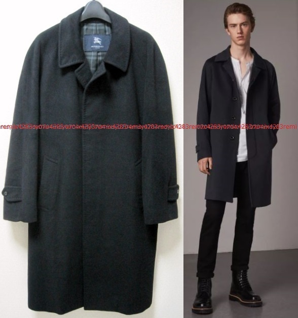 極美品 BURBERRY LONDON カシミヤ & アンゴラ 最高級 ステンカラー コート 92-170-5 濃紺 ジャケット M~L トレンチ バーバリー ロンドン黒