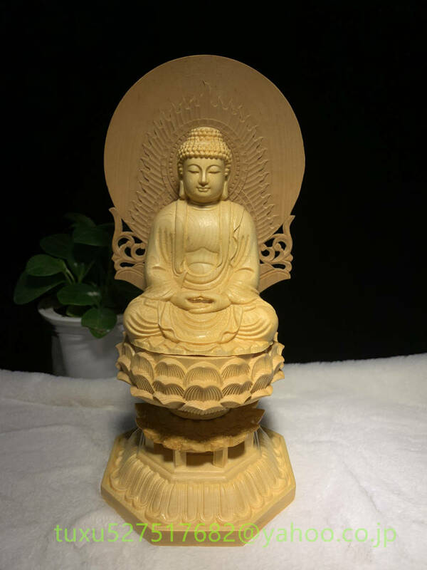 新作 総檜材 釈迦如来 置物 仏教工芸品　木彫仏教　精密彫刻　極上品 仏像座像 