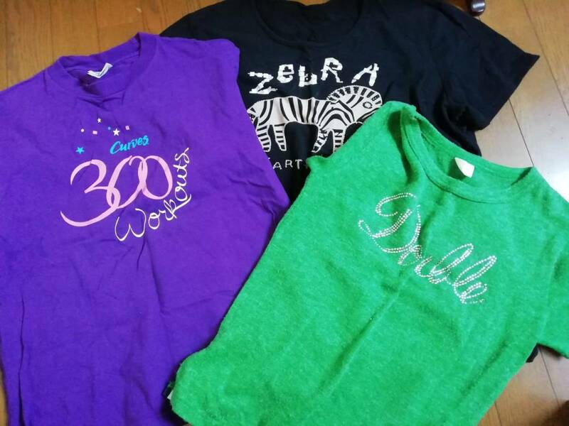 ◎レディース Sサイズ 半袖 Tシャツ 3枚セット(緑・紫・黒) 送料185円 USED
