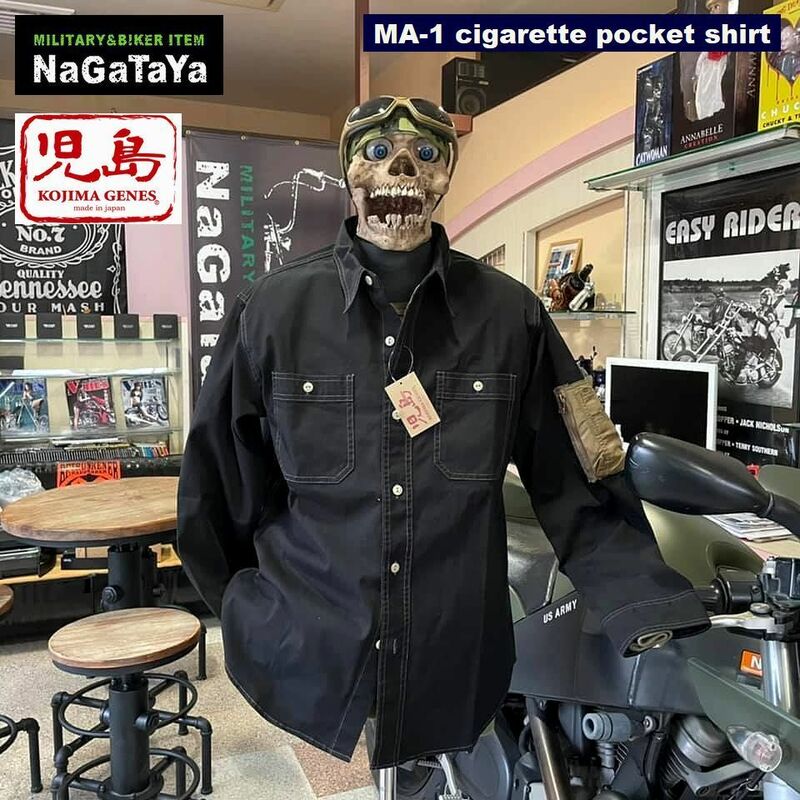 BIGサイズ 児島ジーンズ KOJIMA GENES RNB2017-75-03 MA-1 シガレットポケットシャツ ブラック 黒 XLサイズ MADE IN JAPAN 日本製