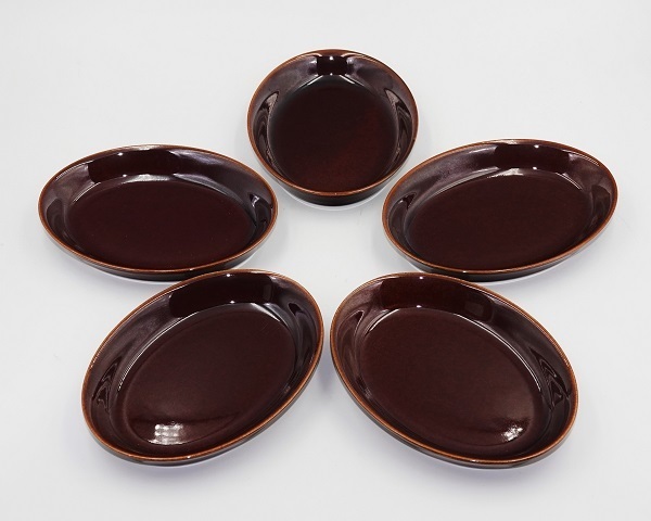 濃いアメ色　１６ｃｍオーバルトレイ　楕円皿　５枚セット