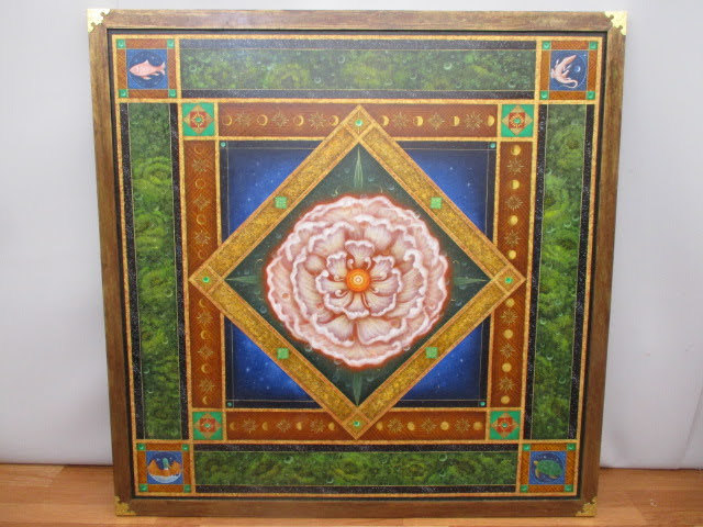 ◆絵画 相馬秀子 華宇宙曼茶羅◆外寸約98.5×98.5㎝ 内寸約91.5×91.5㎝ 絵画額 花 植物 亀 魚 現状♪直接引渡し H-20520