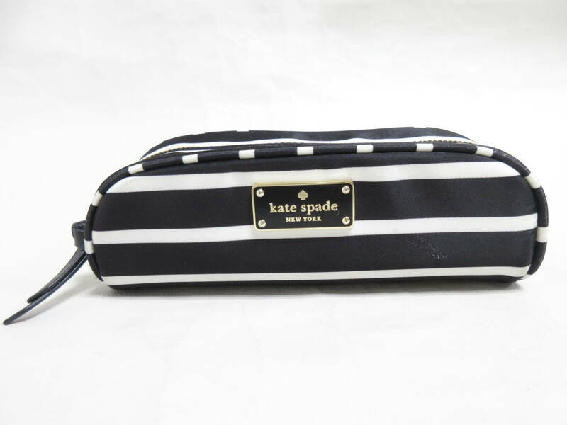 8377◆【SALE】Kate spade NEW YORK ケイトスペード 黒×白ストライプ ミニポーチ 約18×6×6cm 中古USED