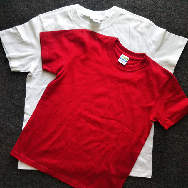 無地 Tシャツ 2枚セット Sサイズ 150㎝ 白系 ホワイト 赤系 レッド 半袖 コットン 未使用に近い サイズ違い