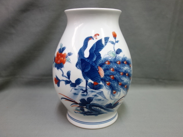 鍋島青山 牡丹孔雀花鳥文 中古品 (Y)