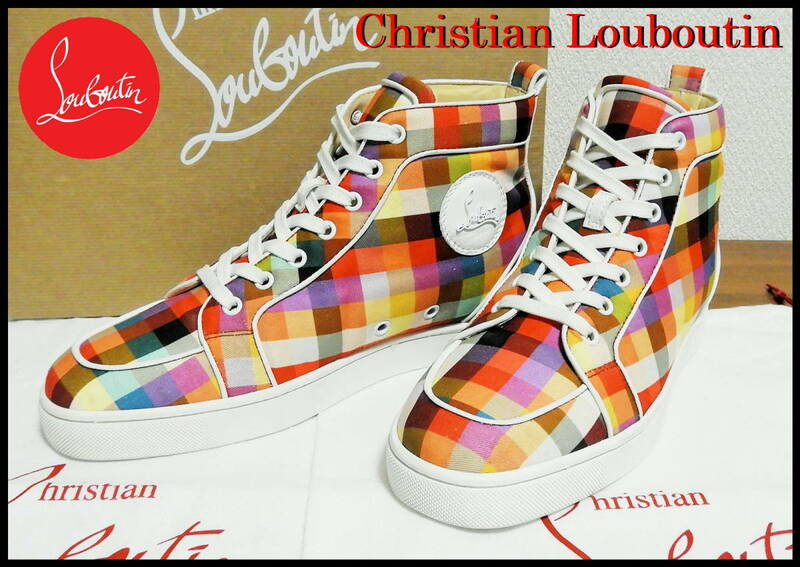 Christian Louboutin ランタスチェック クリスチャンルブタン メンズ 41 スニーカー ハイカット モザイク 美品 靴 バッグ 正規品 レザー