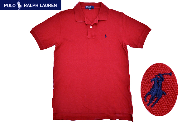 Y-1421★送料無料★Polo by Ralph Lauren ポロ ラルフローレン★正規品 ポニー刺繍 レッド赤色 鹿の子 半袖 ポロシャツ 150cm