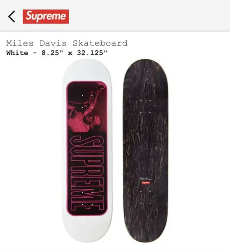 【新品正規】白 / 21ss supreme Miles Davis Skateborad White 8.25 / シュプリーム skatedeck スケボー マイルスデイビス