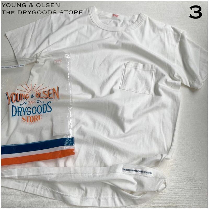 新品正規 ヤング アンド オルセン YOUNG & OLSEN The DRYGOODS STORE ポケット Tシャツ 3 ホワイト メンズ S ヤンオル made in japan