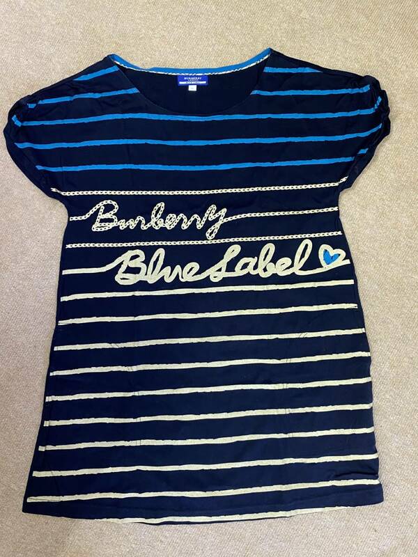 BURBERRY BLUELABEL バーバリーブルーレーベル 半袖 Tシャツ チュニック丈 表記サイズ36 ネイビー 紺 ボーダー